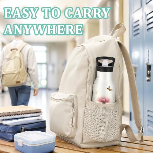 Flower Insulated Water Bottle,Butterfly Stainless Steel Water Bottles 20 oz with Straw Lid,Leak Resistant Double Wall Insulated Flask with Handle for Travel Outdoor Gym - color: Flower,Butterfly