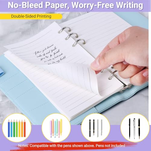 Antner A6 Lined Refill Paper 6-Hole Planner Inserts for A6 6-Ring Refillable Notebook Binder, 135 Sheets/270 Pages Wide Ruled Loose Leaf Filler Paper with 12 PCS Binder Dividers for Journal Notes - color: Lined Paper