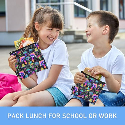 Reusable Food Storage Bags Magic Mushrooms 3 Pack Set Lunch Bag Compact Sandwich Snack Bag Small Medium Large for Lunch, Travel & Organization - color: Bag 25