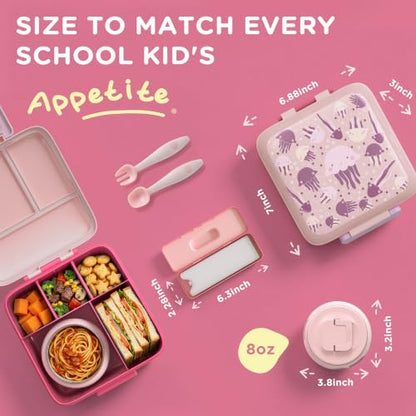 JXXM Bento Lunch Box for Kids with 8oz Soup Thermo,Leak-Proof Lunch Containers with 5 Compartment,Thermo Food Jar Food Containers for School (Pink-Jellyfish) - color: Pink Jellyfish