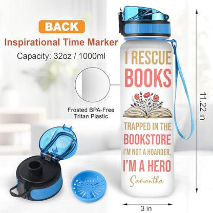 Hyturtle Personalized Book Lovers 32 Oz Liter Motivational Water Bottle, I Rescue Books Customized Name Water Bottle With Time Marker, Reading Lovers Gifts For Women Girl On Birthday, Mother Day's - color: Book 21