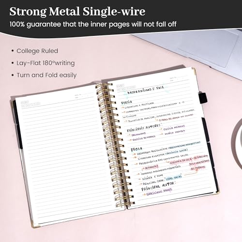 FLYING EAGLE Leather Spiral Notebooks for Work 5 Subject Notebook College Ruled with Dividers Pen, 360 Pages B5 Hardcover Lined Journals for Women Men Writing,Black - color: B.black