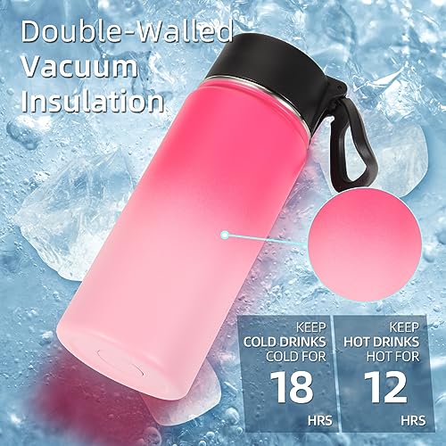 Volhoply Kids Insulated Water Bottle with Straw,16oz Stainless Steel Cold Water Bottles for School,BPA-Free Metal Wide Mouth Cups with Handle Lid,Reusable Double Wall Vacuum Sport Flask(Peach,1) - color: Peach