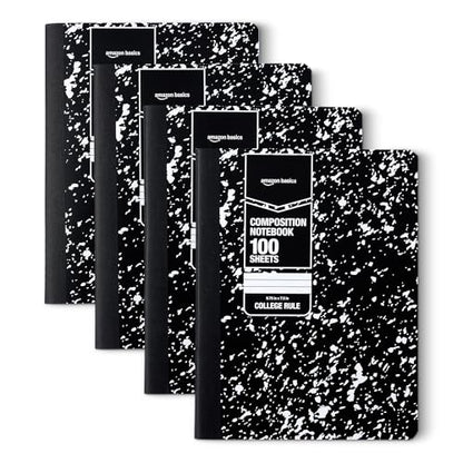 Amazon Basics Composition Notebook, College Ruled, 100 Sheets, 9.75" x 7.5", Marble Black, with Conversion Charts, 4-Pack - color: Marble Black, size: College Ruled,4-pack