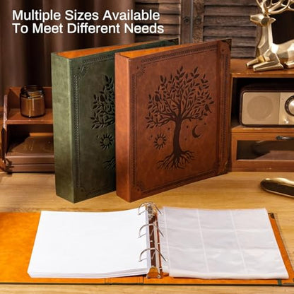 Ovesmusl 2 Pack Leather D Ring Binder Fits 8.5"x11" Letter Size Paper, 2 Inch D-Ring Binders Holds 550 Sheets, Notepad Paper Cover Loose Leaf Organizer with Inner Pockets, Green Tree - color: Green, size: 2 inch, style: 2 Pack