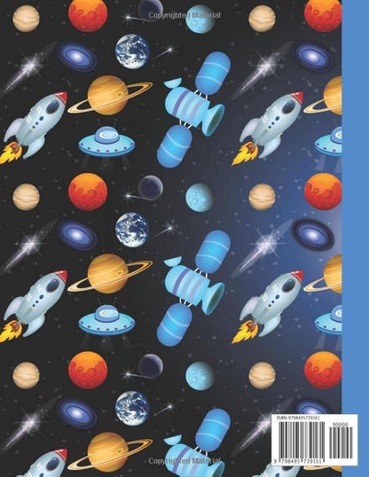 Primary Composition Notebook K-2: Space story journal with picture space and Dotted Midline| Top Half Blank | writing and drawing Practice Paper | 100 Pages| cover size 8.5" x 11". space pattern.