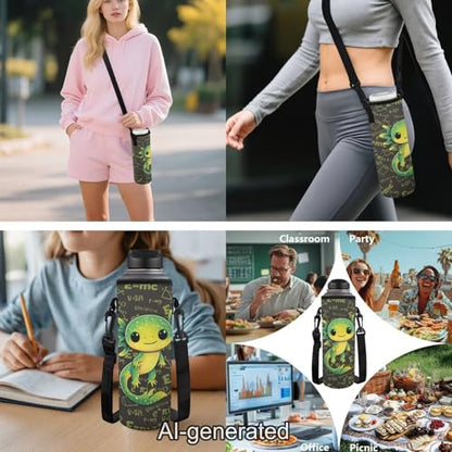 Green Axolotl School Backpack Set 5 Pieces with Lunch Bag Pencil Case and Water Bottle Holder for Kids Girls Boys Elementary and Middle School - color: Green Axolotl