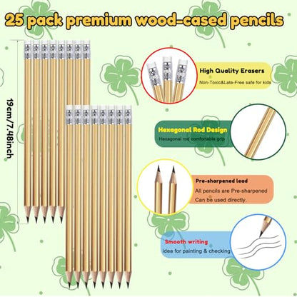 Adhere 25pcs Woodcase Pencils with Eraser Premium Pre-Sharpened Hexagon Graphite 2B pencils ideal for home, office writing including a Free Sharpener - color: Gold・25pcs