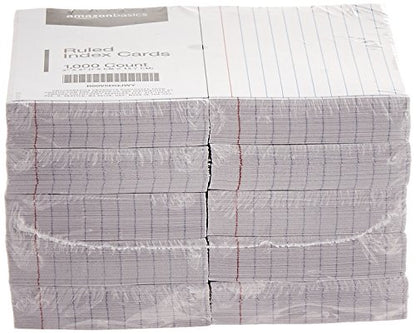 Amazon Basics Ruled Lined Index Cards for Study, Notes and Recipes, White, 3" x 5", 1,000 Count (10 Pack of 100) - size: 10 Pack (1000 Count), style: Ruled, 3x5, 1000 Count