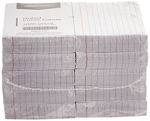 Amazon Basics Ruled Lined Index Cards for Study, Notes and Recipes, White, 3" x 5", 1000 Count (Pack of 100) - size: 100 Pack (10000 Count), style: Ruled, 3x5, 1000 Count