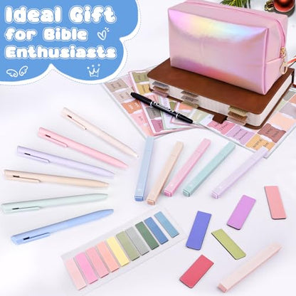 DazSpirit 25Pcs Bible Journaling Kit, Bible Study Supplies for Women | Includes 12 No Bleed Bible Highlighters, 6 Color Pens, 90 Laminated Bible Tabs, Magnetic Bookmarks & Sticky Notes - style: 12 Highlighters