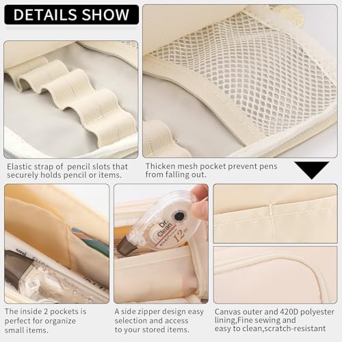EASTHILL Big Capacity Pencil Case Pouch Pen Case Simple Stationery Bag School College Office Organizer for Teens Girls Adults Student - color: Cream