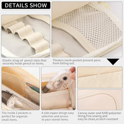 EASTHILL Big Capacity Pencil Case Pouch Pen Case Simple Stationery Bag School College Office Organizer for Teens Girls Adults Student - color: Cream