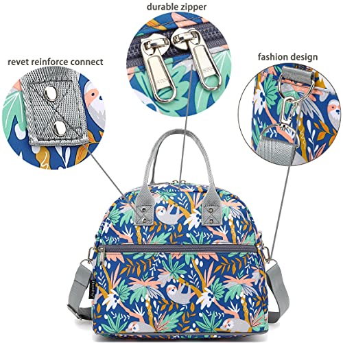 FlowFly Insulated Lunch Bag With Shoulder Strap for Women, Men, and Kids, Large and Reusable, Handle, Freezable Work and School Travel Tote and Meal Prep Organizer,Sloth - color: Sloth