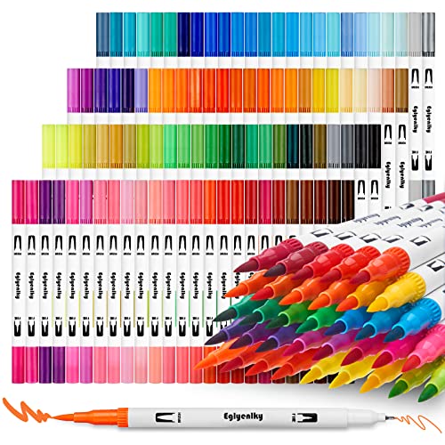 Eglyenlky Markers for Coloring Book Adults Relaxation, Dual Tip Brush Pens with 100 Watercolor Fine Tip Markers and Brush Pens for Kids Coloring - color: 100 Colors-White