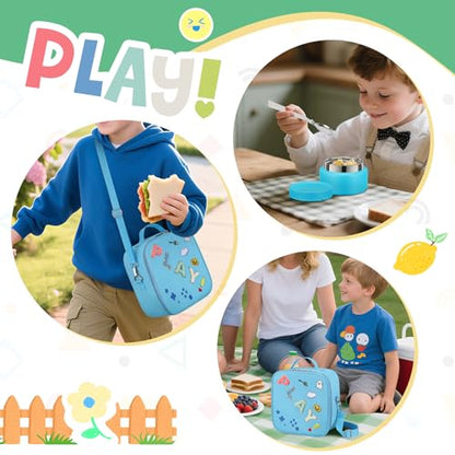 Kids Bento Box - 4 Compartment, Leak-Proof, with Soup Thermo | 9oz Soup Thermo Included, Insulated Lunch Bag, For Boys & Girls, School & Travel - color: Play-Blue