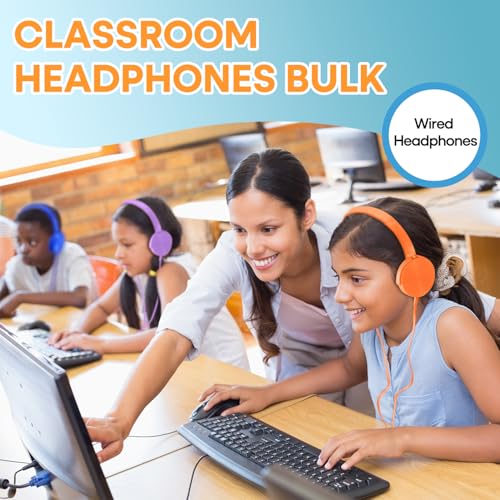 Kids Headphones Bulk 5 Pack for School Classroom K-12, Wholesale Class Set Durable Earphones for Students Children Toddler Teens Boys Girls and Adult (HY450, 5 Mixed) - size: 5 Pack