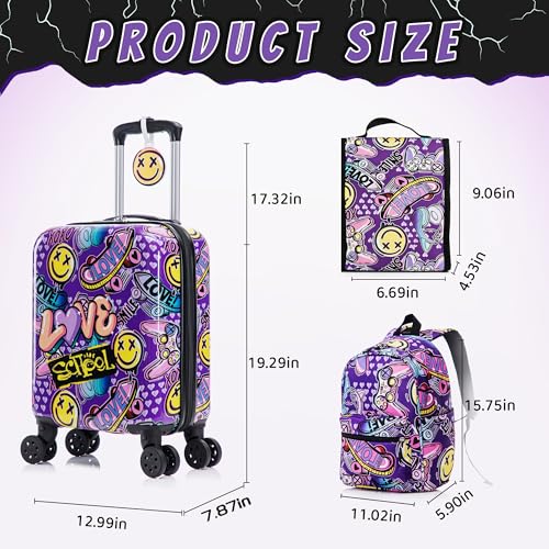 16’’ Kid’s Luggage Set with Spinner Wheels, Hardside with Suitcases,6 Piece | Carry on Luggage, Travel Rolling Luggage Airline Approved Suitcase Set with Spinner Wheels Girls Boys - color: Emoji