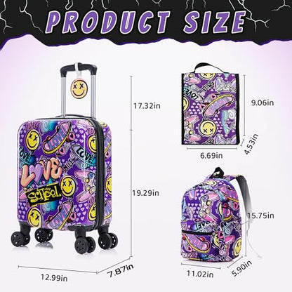 16’’ Kid’s Luggage Set with Spinner Wheels, Hardside with Suitcases,6 Piece | Carry on Luggage, Travel Rolling Luggage Airline Approved Suitcase Set with Spinner Wheels Girls Boys - color: Emoji