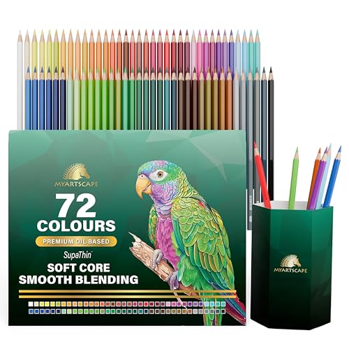 MyArtscape Colored Pencils Set of 72 – Professional Colored Pencils for Drawing & Sketching – Oil Based Soft Core Artist Pencils with 2.9mm Break Resistant Core, Roll Up Case