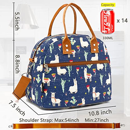 FlowFly Insulated Lunch Bag With Shoulder Strap for Women, Men, and Kids, Large and Reusable, Handle, Freezable Work and School Travel Tote and Meal Prep Organizer,Alpaca - color: Alpaca