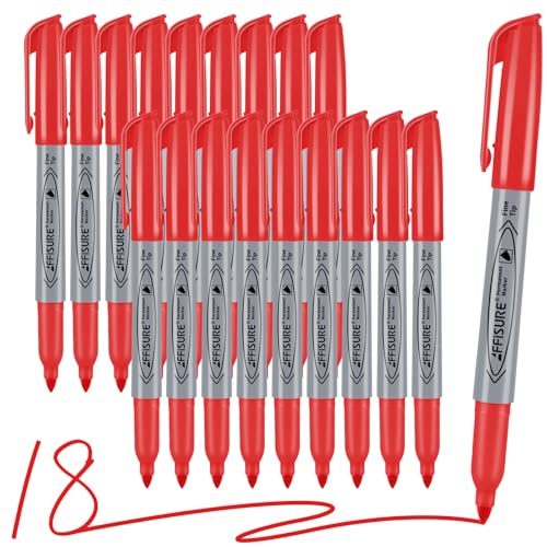 Red Permanent Marker, Fine Point Markers Quick Drying, Fade Resistant, No Smear, Waterproof, Smudge-Proof, Classroom Home Office Supplies, on Paper, Glass, Plastic, Metal, Wood, 18 Pack - color: red