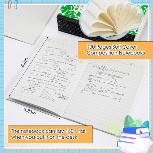 Fainne 100 Pack A5 Composition Notebooks Bulk College Ruled Composition Notebooks Marble Covers Notebook for Student Classroom Office Supplies 30 Sheet/60 Page(Green) - color: Green