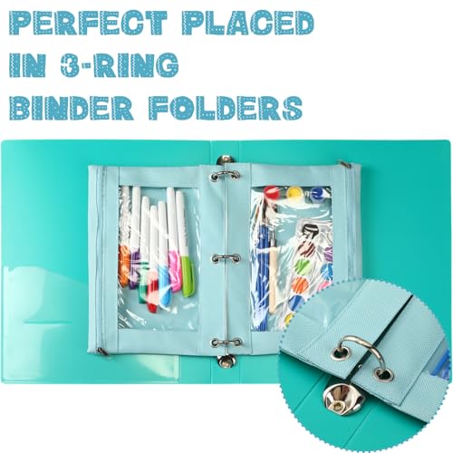 Marspark 30 Packs Pencil Pouch 3 Ring Binder Pen Pouch Cloth Pencil Pouches Zipper Pen Case Bag with Clear Window for School Office Writing Supplies Gifts(Sky Blue) - color: Sky Blue