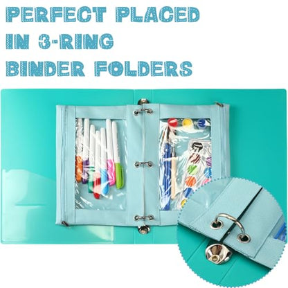 Marspark 30 Packs Pencil Pouch 3 Ring Binder Pen Pouch Cloth Pencil Pouches Zipper Pen Case Bag with Clear Window for School Office Writing Supplies Gifts(Sky Blue) - color: Sky Blue