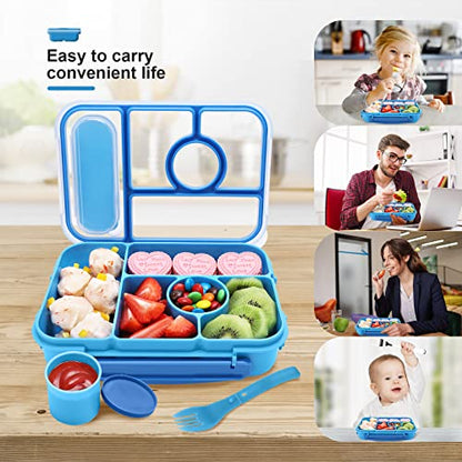 Amathley Bento Box Adult Lunch Box Kids,Lunch Containers for Adults/Kids/Toddler,5 Compartments Bento Lunch Box with Sauce Vontainers,Microwave & Dishwasher & Freezer Safe,BPA-Free (Blue) - color: Blue