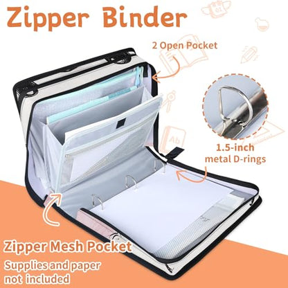 Custom Zipper Binder Heart Polar Bear 3 Ring Binder 1.5 Inch Expanding Pockets File Folder Large Capacity Document Organizer Bag with Handle and Strap - color: Multi 5