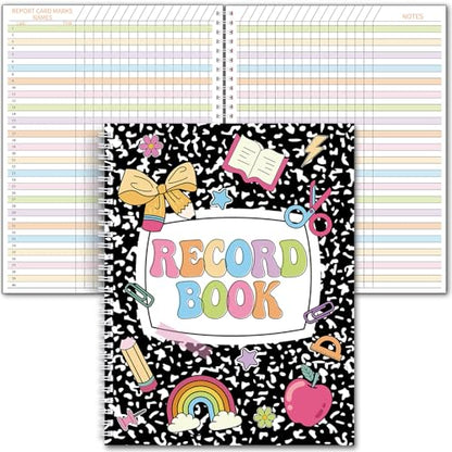 Pasimy 2026-2027 Teacher Record Book Grade Book for Teacher Classroom Spiral Bound Class Planner Double Sided Office Favors Supplies for Classroom Attendance Decoration(Composition Notebook) - style: Composition Notebook
