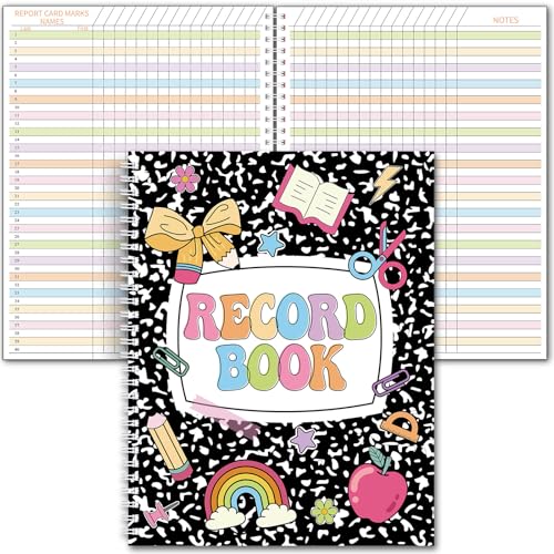 Pasimy 2026-2027 Teacher Record Book Grade Book for Teacher Classroom Spiral Bound Class Planner Double Sided Office Favors Supplies for Classroom Attendance Decoration(Composition Notebook) - style: Composition Notebook