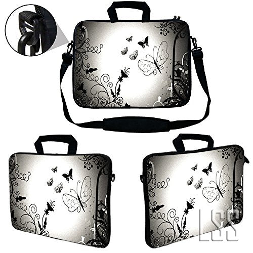 LSS 13.3 inch Laptop Sleeve Bag Notebook with Extra Side Pocket, Soft Carrying Handle & Removable Shoulder Strap for 12" 12.1" 13" 13.3" Apple MacBook Air, GW, Acer, Aspire Asus, Dell, HP, Sony, - color: Dark Contrast Fade Butterfly, size: 13 in – 13.3 in