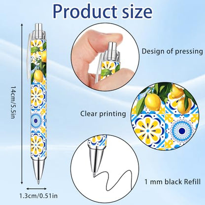 Idealmuzik Capri Lemon Ballpoint Pens Set – Mediterranean Lemon Design Pens for Office, Students & Stationery Lovers – Smooth Writing Pens for Journaling, Notes & Gifts – Bright Aesthetic, 10 Pack - style: New Capri lemon