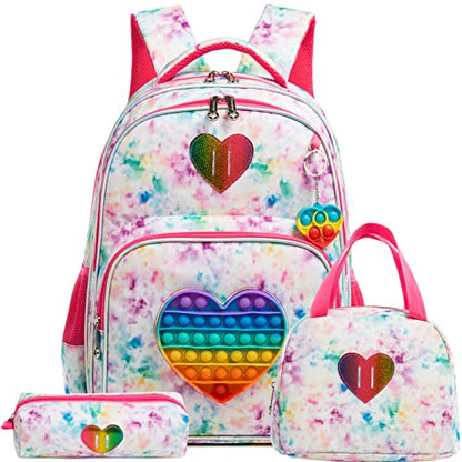 Backpack for Girls Elementary Preschool Kids Lunch Box for School - color: Love Bag
