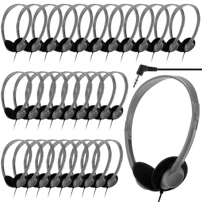 Yunsailing 30 Pack Bulk Headphones Set Over Ear Headphones with Adjustable Headband 3.5mm Plug Headsets Earphones for Learning Program, Computer Lab, Library, Testing & Multimedia Use (Grey) - color: Grey