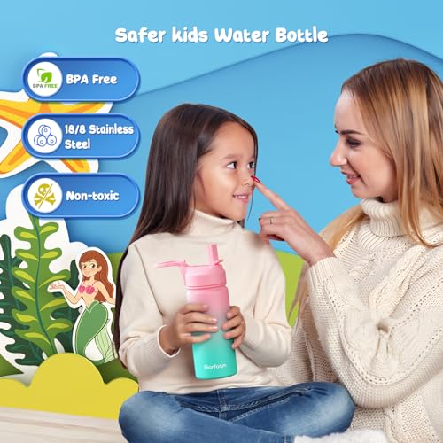 Gonfoam 16oz Kids Water Bottle, 2 Pack Stainless Steel Insulated Cup | DIY Stickers, BPA-free, Leak-proof, Sturdy, Keeps Cold 24h, Easy to Carry, Easy to Clean, Back to School, Gifts - color: Pink+Blue