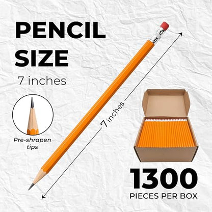 Pack of 1300, Pre Sharpened Pencils Bulk #2 HB Pencils, Yellow bulk Pencil for Classroom, Pre Sharpened Pencil #2 bulk
