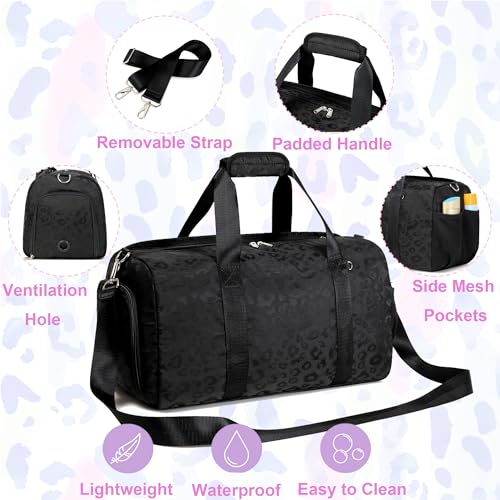 Jumpopack Dance Bag for Girls Duffle Bag Girls Overnight Bags Sleepover Gym Gymnastics Bags with Shoe Compartment and Wet Pocket,Leopard Shape - color: Leopard Black