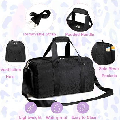 Jumpopack Dance Bag for Girls Duffle Bag Girls Overnight Bags Sleepover Gym Gymnastics Bags with Shoe Compartment and Wet Pocket,Leopard Shape - color: Leopard Black