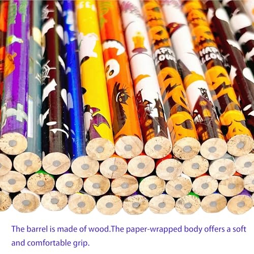 72PCS Corlorful Halloween Wooden cased Pencils for Kids with Erasers, Wood Wedding Golf Pencils for School,Drawing,Gift (Halloween, 72) - style: Halloween