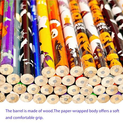 72PCS Corlorful Halloween Wooden cased Pencils for Kids with Erasers, Wood Wedding Golf Pencils for School,Drawing,Gift (Halloween, 72) - style: Halloween