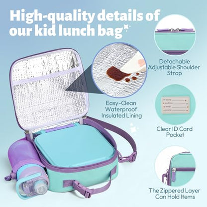 Itslife Bento Lunch Box for Kids Set, insulated food container, 7 oz thermos for hot food, 12 oz thermos water bottle, Reusable Insulated Ice Bag & Fork Spoon Utensils Camping Travel Purple - color: Purple