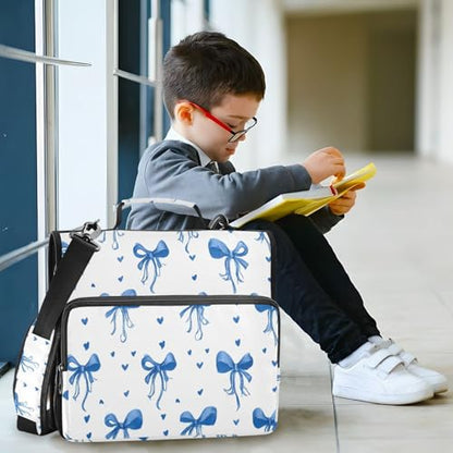 3 Ring Zipper Binder with Shoulder Strap Blue Bows Ribbons Polka Dots 2 Inch Zippered Binder Bag 500 Sheet Capacity Multi Pockets for School Supplies - color: Multi12