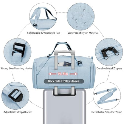 Convertible Garment Bags for Travel - Carry on Garment Duffle Bag with Backpack Straps for Men Women, 4 in 1 Large Travel Duffel Bags with Shoes Compartment Hanging Suit Dress Weekender Bag 3pcs Set - color: C-Wathet Blue
