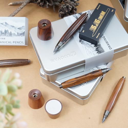 Rosewood Clutch Pencil 5.6mm Lead Holder Gift Set with Sharpener and Box of Leads, Chubby Octagonal Barrel Wooden Sketching & Drawing Pencil for Artists (Red Rosewood Triangular Barrel) - style: Red Rosewood Triangular Barrel