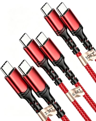 100W PD Fast Charging USB C-C Cable 3-Pack 3.3/6.6/10' iPhone 15-17,Red | Nylon Braided, Fast Charging PD Cable, 5A Fast Charge Cord for iPhone 17/16/15 Pro Max, MacBook iPad Pro,Galaxy S26,Switch - color: Red