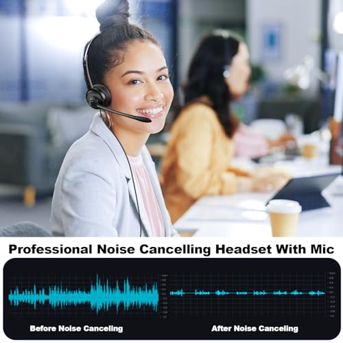 Voistek USB Stereo Headset with Noise Cancelling Microphone for PC & Laptop, Wired Office Headphones with USB-A/C, in-Line Mute & Volume Control for Teams, Zoom, Remote Work, Online Class,VoIP - style: Dual Ear