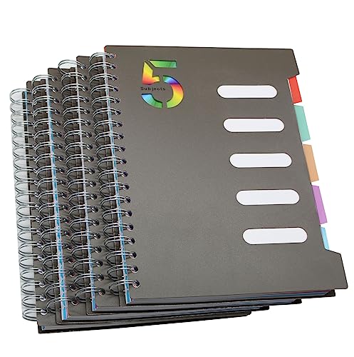 5 Subject Notebook, 4 Pcs 10 Inch x 7 Inch B5 Black Spiral Notebook With Waterproof Plastic Softcover, 300 Pages 80 Gsm College Ruled Papers With 5 Sheets Colorful Movable Dividers (4 Pcs Black) - color: 4 Pcs Black